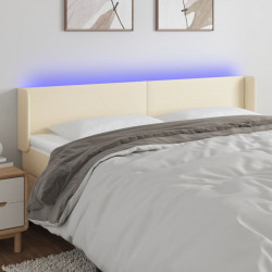 Zagłówek do łóżka z LED, kremowy, 203x16x78/88cm sztuczna skóra
