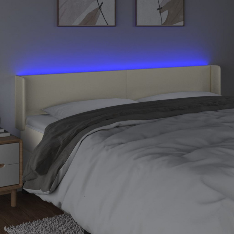 Zagłówek do łóżka z LED, kremowy, 203x16x78/88cm sztuczna skóra