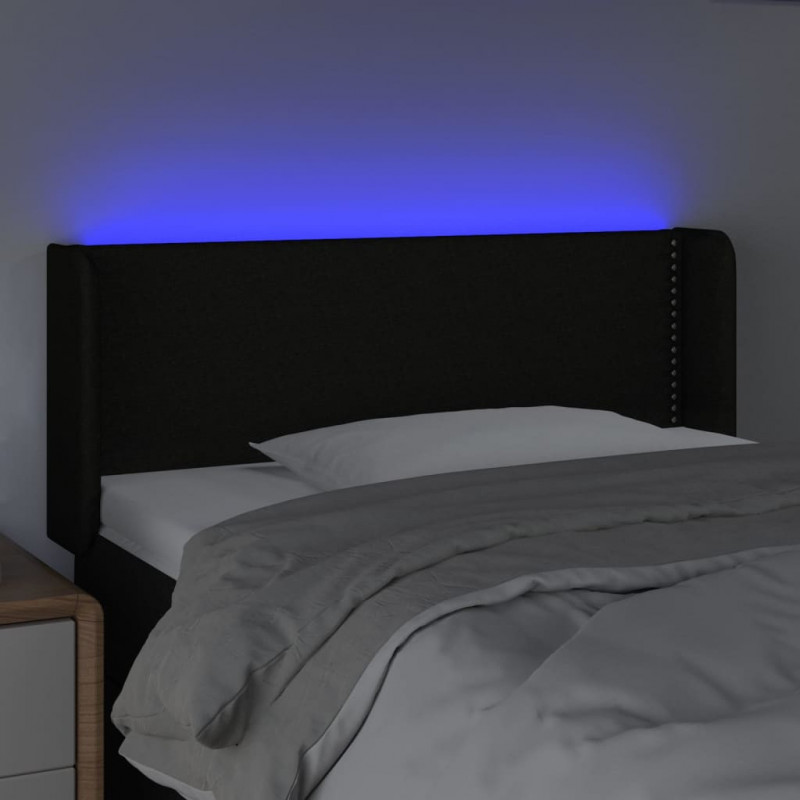 Zagłówek do łóżka z LED, czarny, 103x16x78/88 cm, tkanina