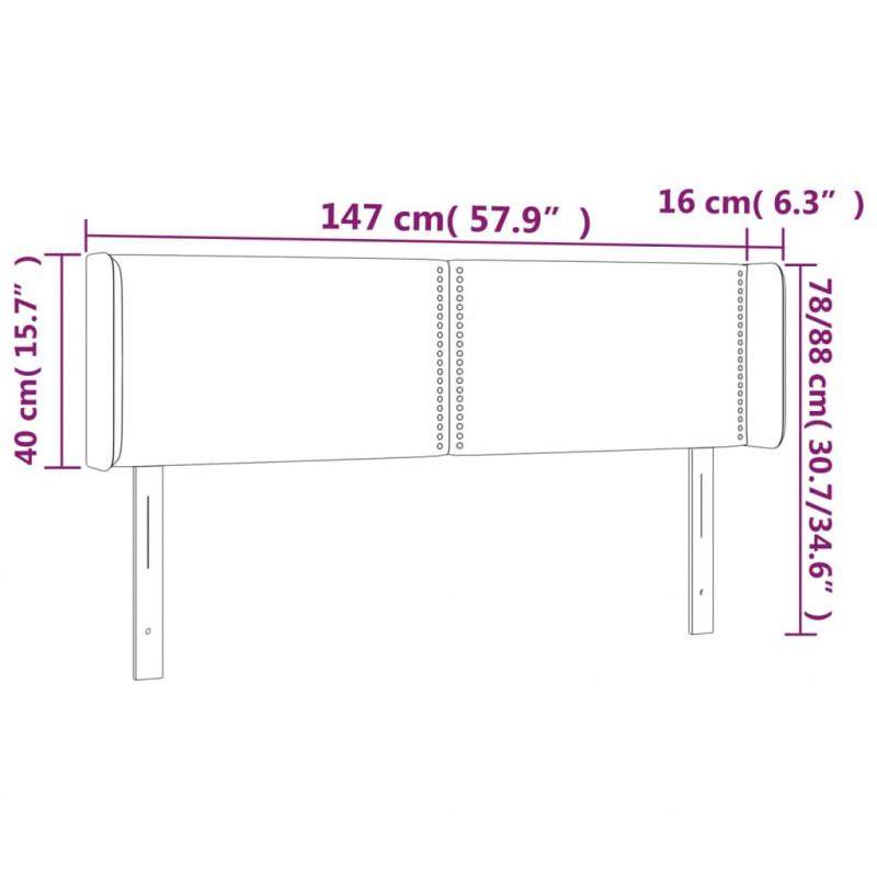 Zagłówek do łóżka z LED, ciemnoszary, 147x16x78/88 cm, tkanina