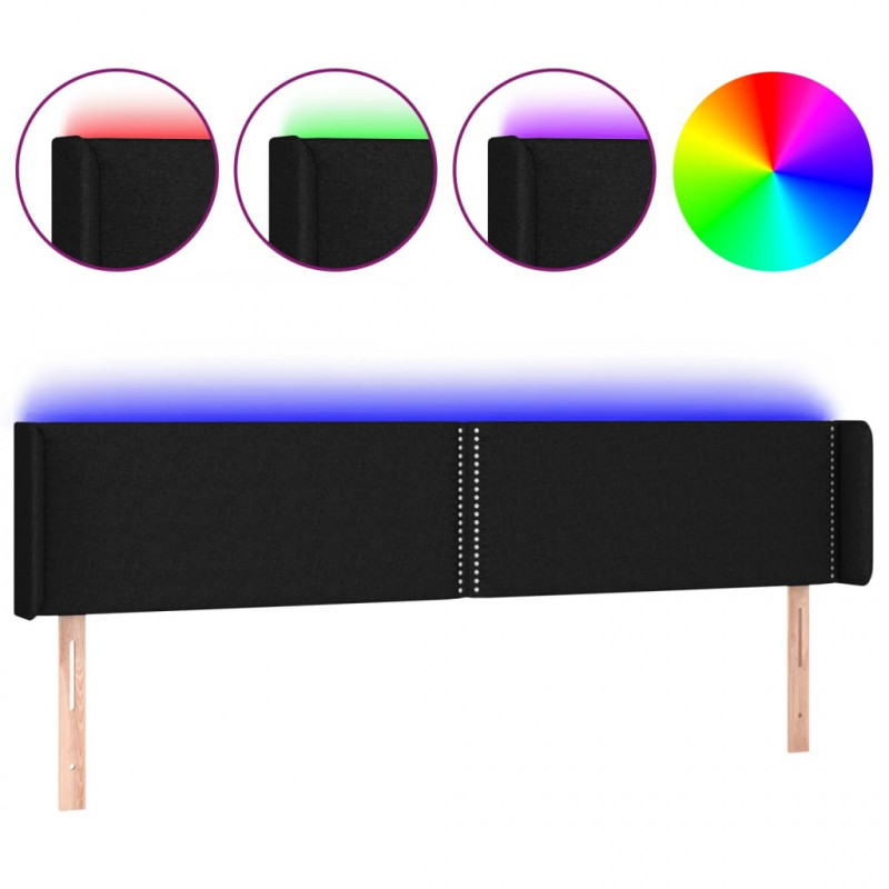 Zagłówek do łóżka z LED, czarny, 183x16x78/88 cm, tkanina