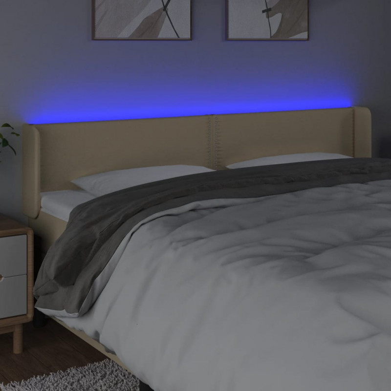Zagłówek do łóżka z LED, kremowy, 203x16x78/88 cm, tkanina