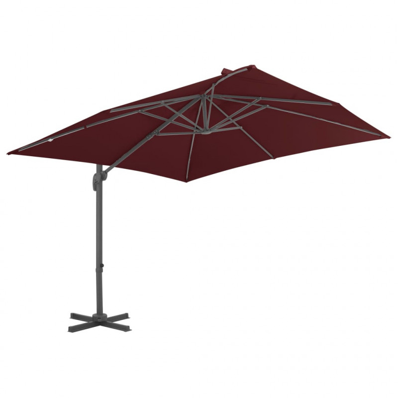 Parasol wiszący na aluminiowym słupku, bordowy, 400x300 cm