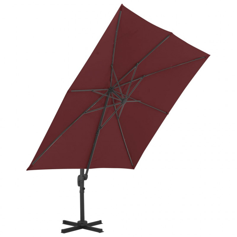 Parasol wiszący na aluminiowym słupku, bordowy, 400x300 cm