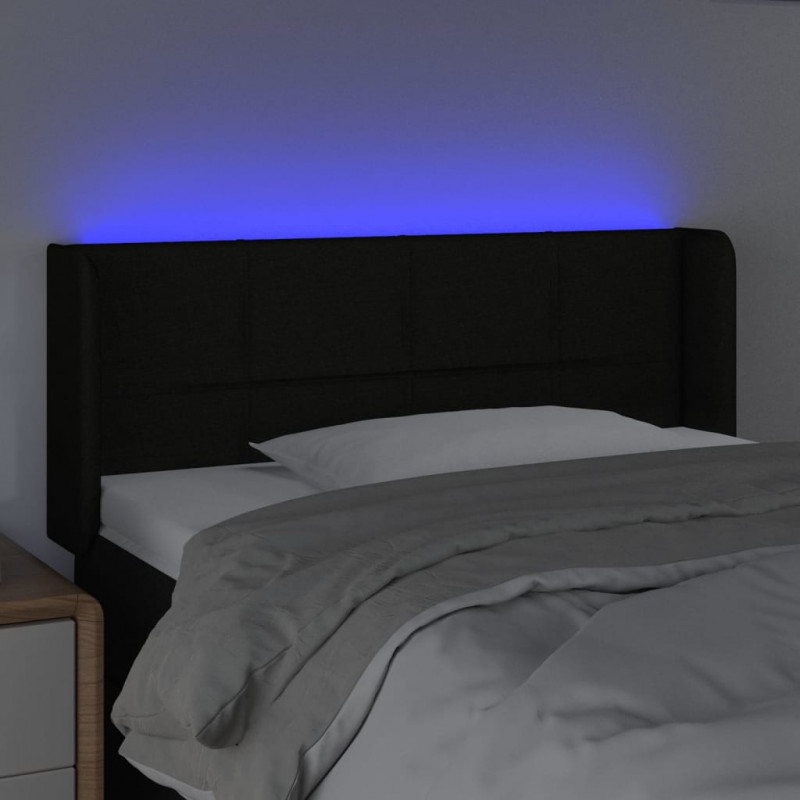 Zagłówek do łóżka z LED, czarny, 103x16x78/88 cm, tkanina