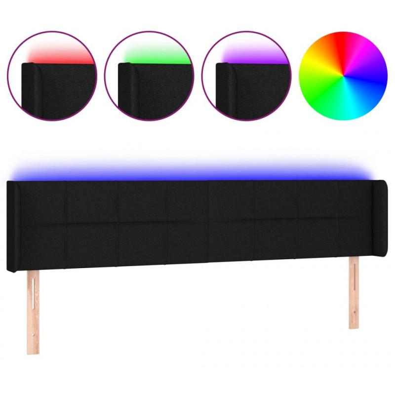 Zagłówek do łóżka z LED, czarny, 163x16x78/88 cm, tkanina
