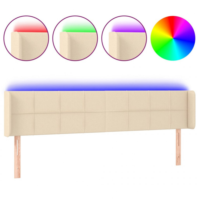 Zagłówek do łóżka z LED, kremowy, 203x16x78/88 cm, tkanina