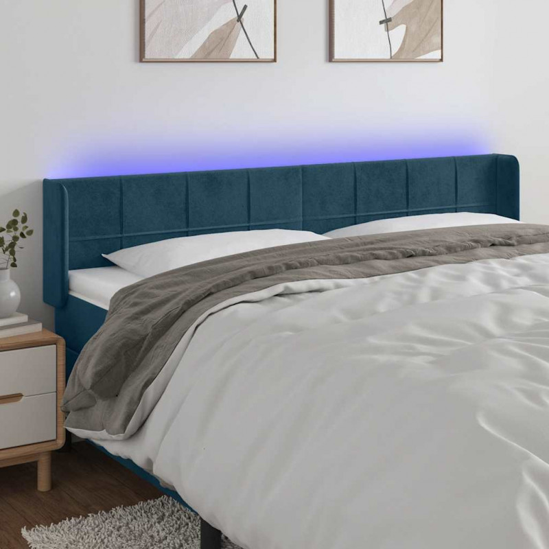 Zagłówek do łóżka z LED ciemnoniebieski 183x16x78/88 cm aksamit