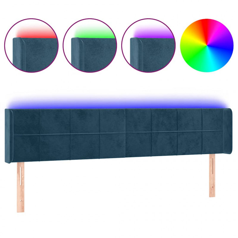 Zagłówek do łóżka z LED ciemnoniebieski 183x16x78/88 cm aksamit