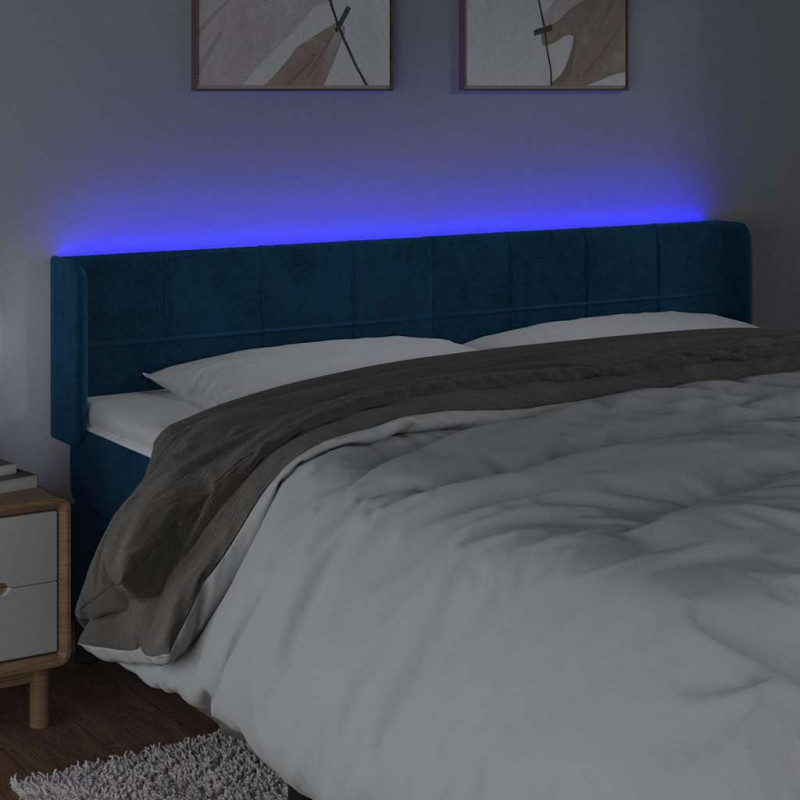 Zagłówek do łóżka z LED ciemnoniebieski 183x16x78/88 cm aksamit