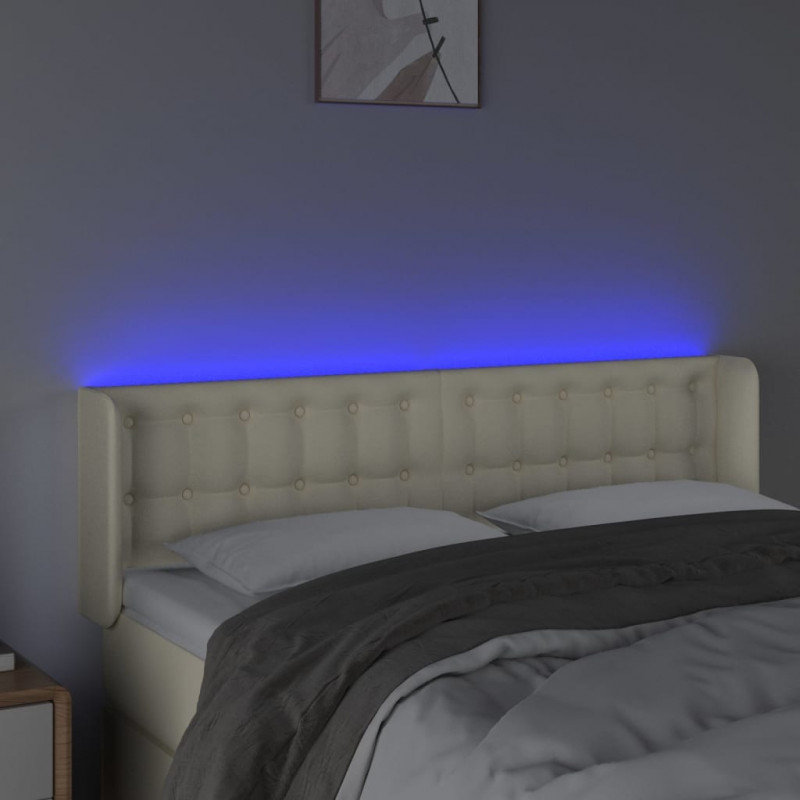 Zagłówek do łóżka z LED, kremowy, 147x16x78/88cm sztuczna skóra