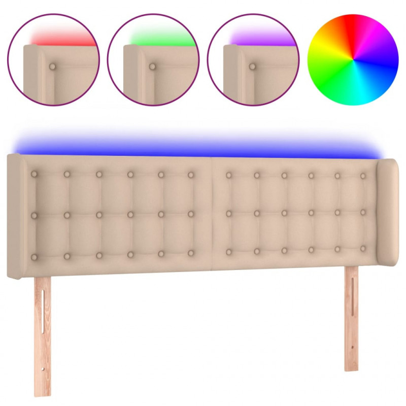 Zagłówek do łóżka z LED, cappuccino, 147x16x78/88 cm, ekoskóra