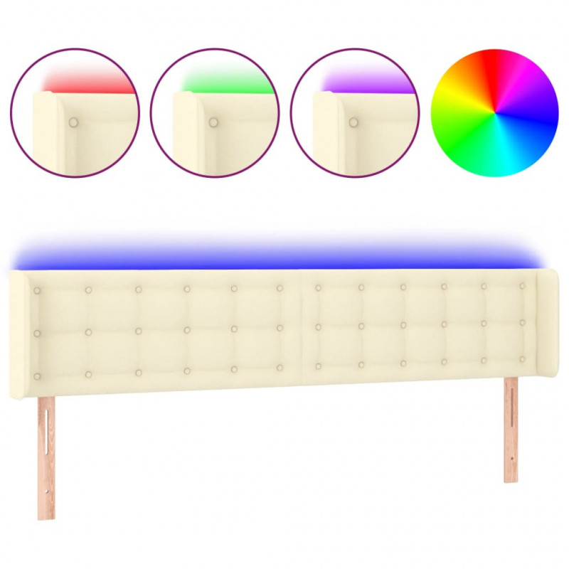 Zagłówek do łóżka z LED, kremowy 163x16x78/88 cm sztuczna skóra