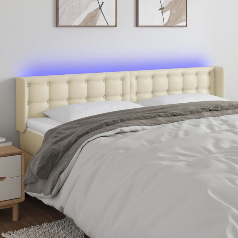 Zagłówek do łóżka z LED, kremowy, 203x16x78/88cm sztuczna skóra