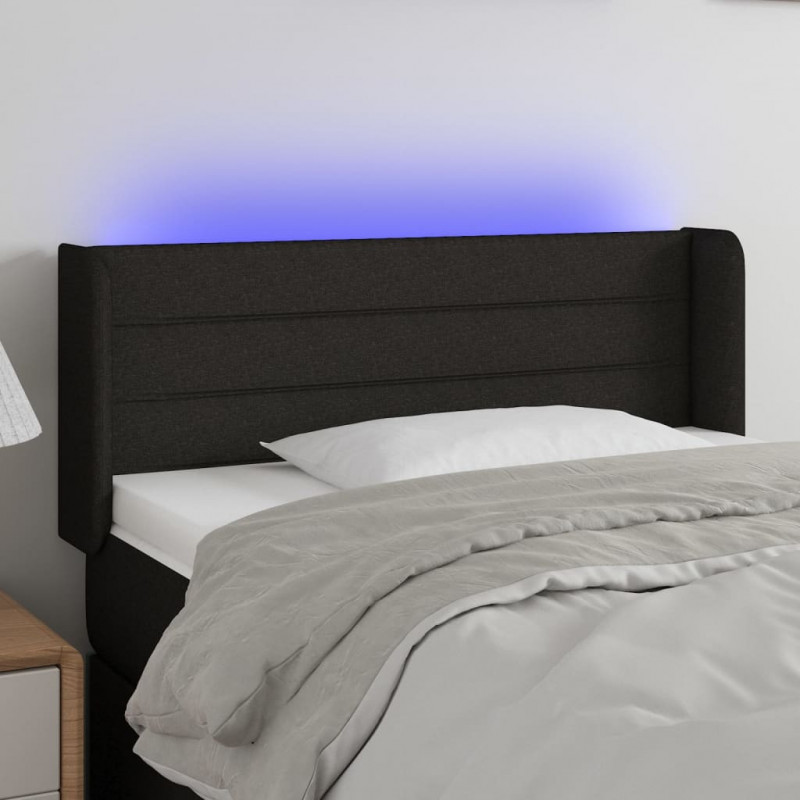 Zagłówek do łóżka z LED, czarny, 83x16x78/88 cm, tkanina