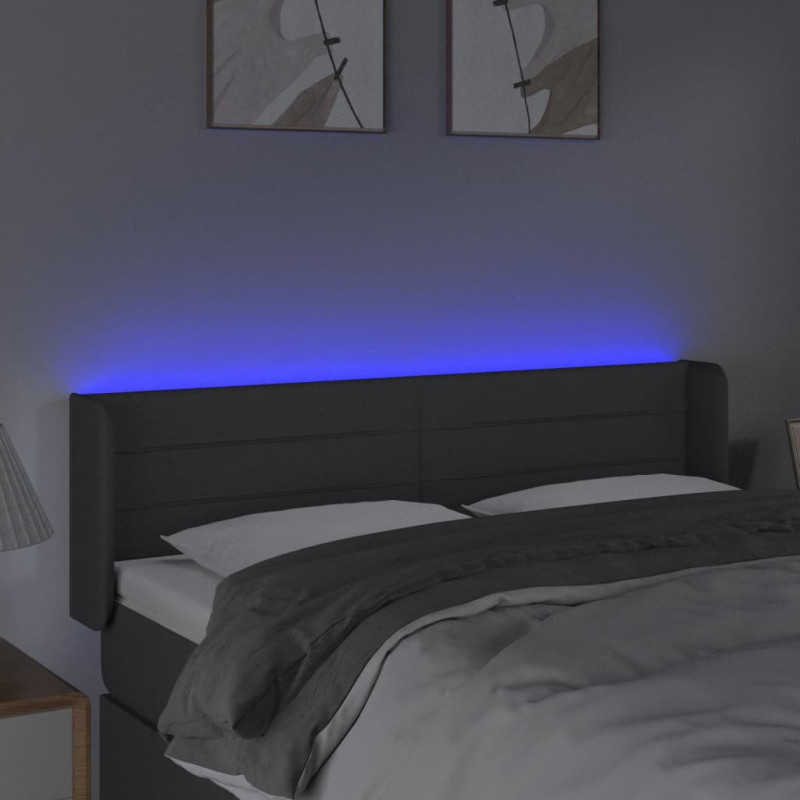 Zagłówek do łóżka z LED, ciemnoszary, 147x16x78/88 cm, tkanina