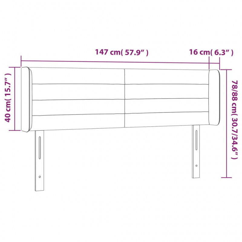 Zagłówek do łóżka z LED, czarny, 147x16x78/88 cm, tkanina