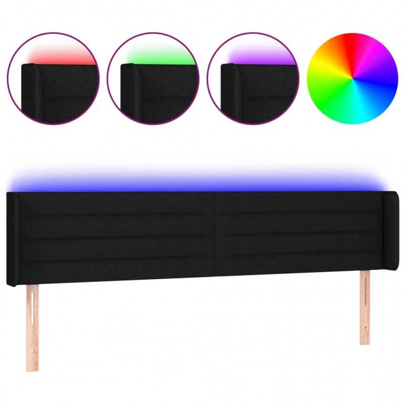 Zagłówek do łóżka z LED, czarny, 163x16x78/88 cm, tkanina