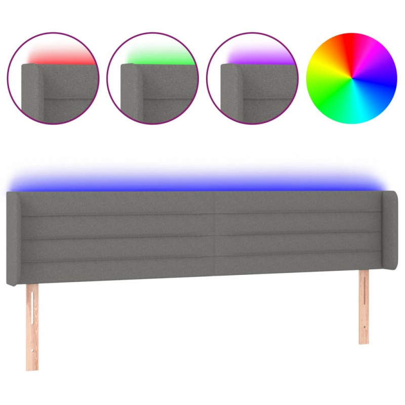 Zagłówek do łóżka z LED, ciemnoszary, 203x16x78/88 cm, tkanina
