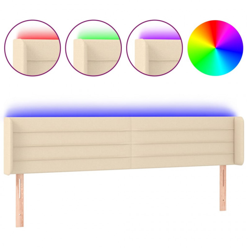 Zagłówek do łóżka z LED, kremowy, 203x16x78/88 cm, tkanina