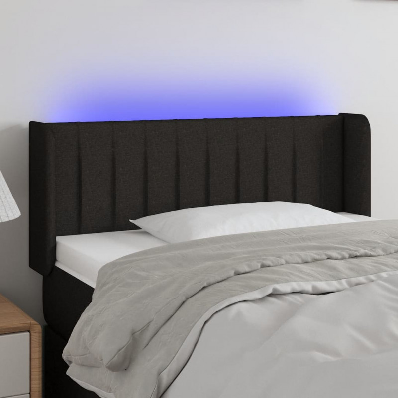 Zagłówek do łóżka z LED, czarny, 93x16x78/88 cm, tkanina