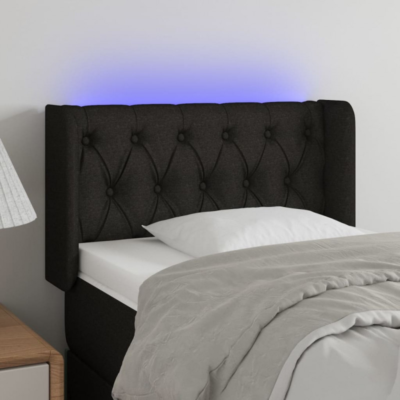 Zagłówek do łóżka z LED, czarny, 83x16x78/88 cm, tkanina