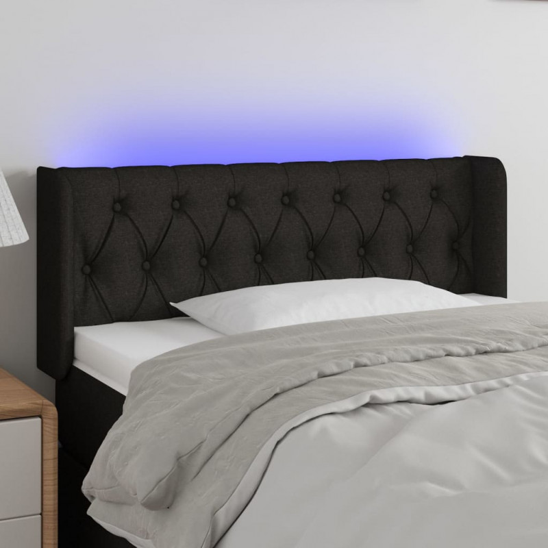 Zagłówek do łóżka z LED, czarny, 93x16x78/88 cm, tkanina