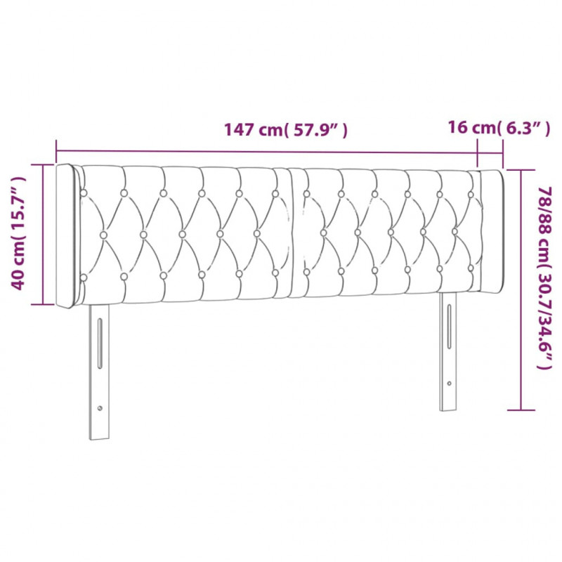 Zagłówek do łóżka z LED, jasnoszary, 147x16x78/88 cm, tkanina