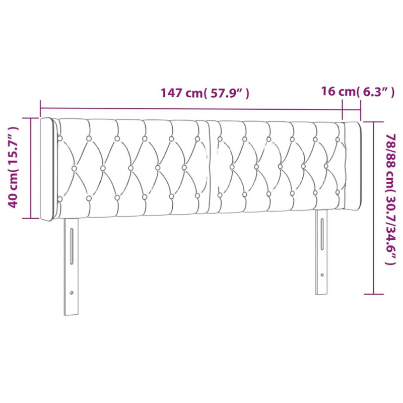 Zagłówek do łóżka z LED, ciemnoszary, 147x16x78/88 cm, tkanina