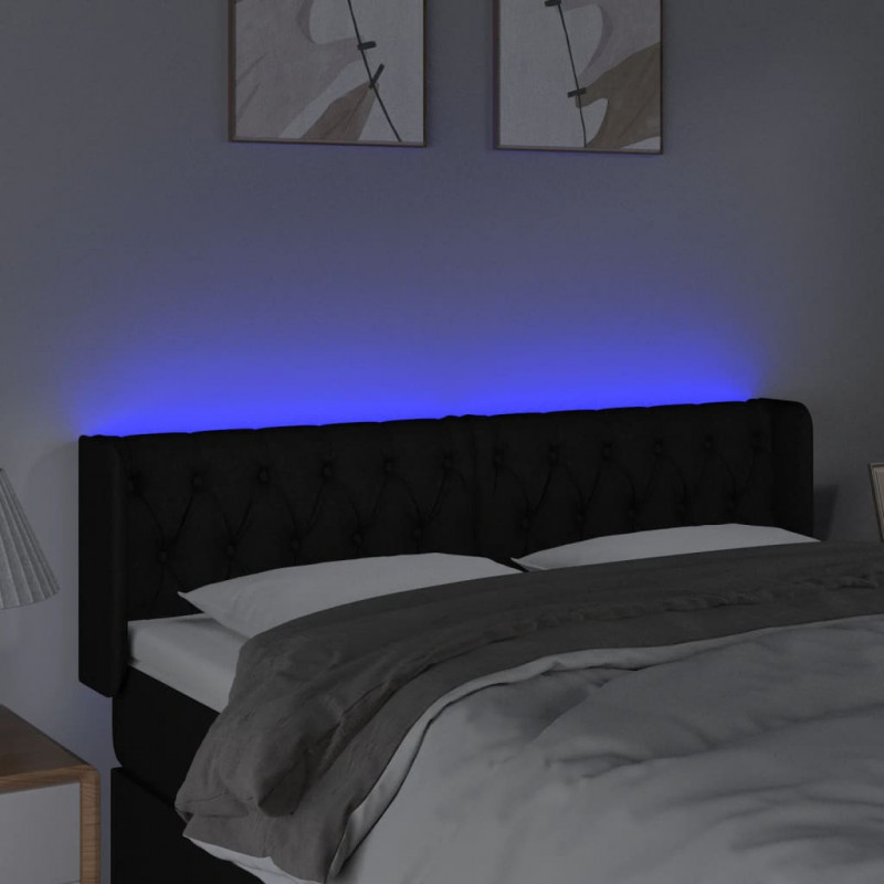 Zagłówek do łóżka z LED, czarny, 163x16x78/88 cm, tkanina