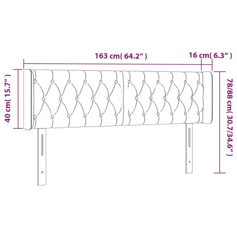 Zagłówek do łóżka z LED, kremowy, 163x16x78/88 cm, tkanina