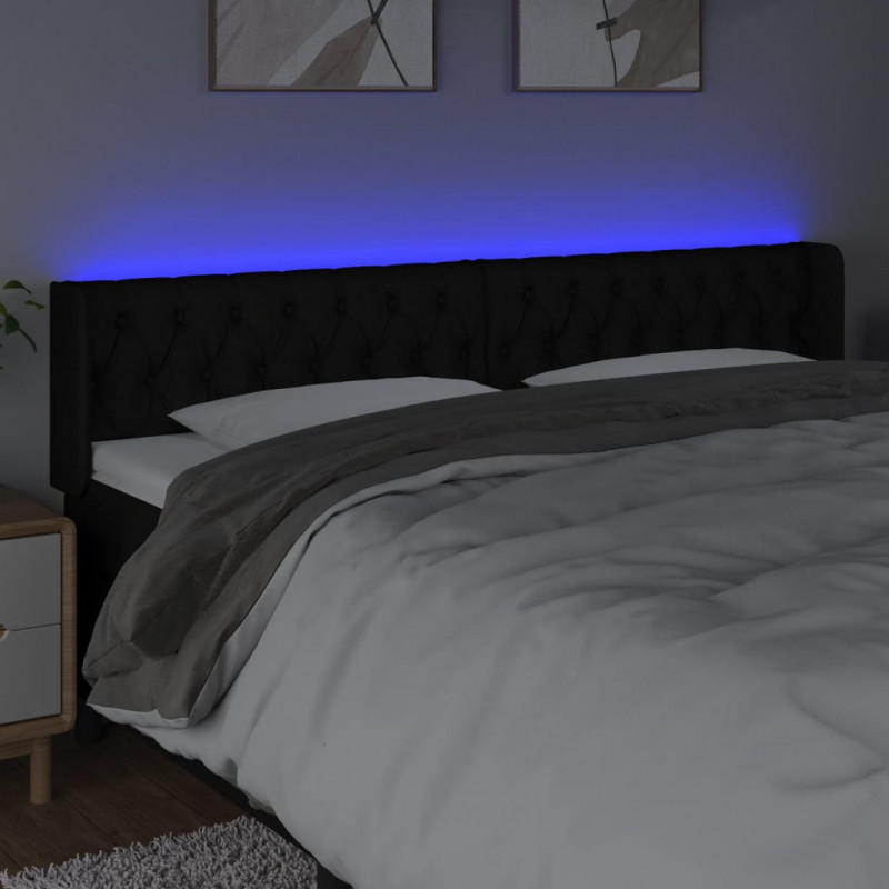 Zagłówek do łóżka z LED, czarny, 203x16x78/88 cm, tkanina