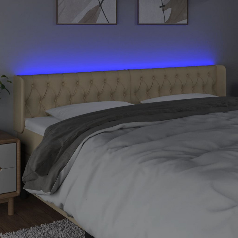 Zagłówek do łóżka z LED, kremowy, 203x16x78/88 cm, tkanina