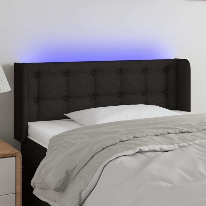 Zagłówek do łóżka z LED, czarny, 83x16x78/88 cm, tkanina