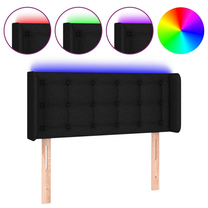 Zagłówek do łóżka z LED, czarny, 83x16x78/88 cm, tkanina
