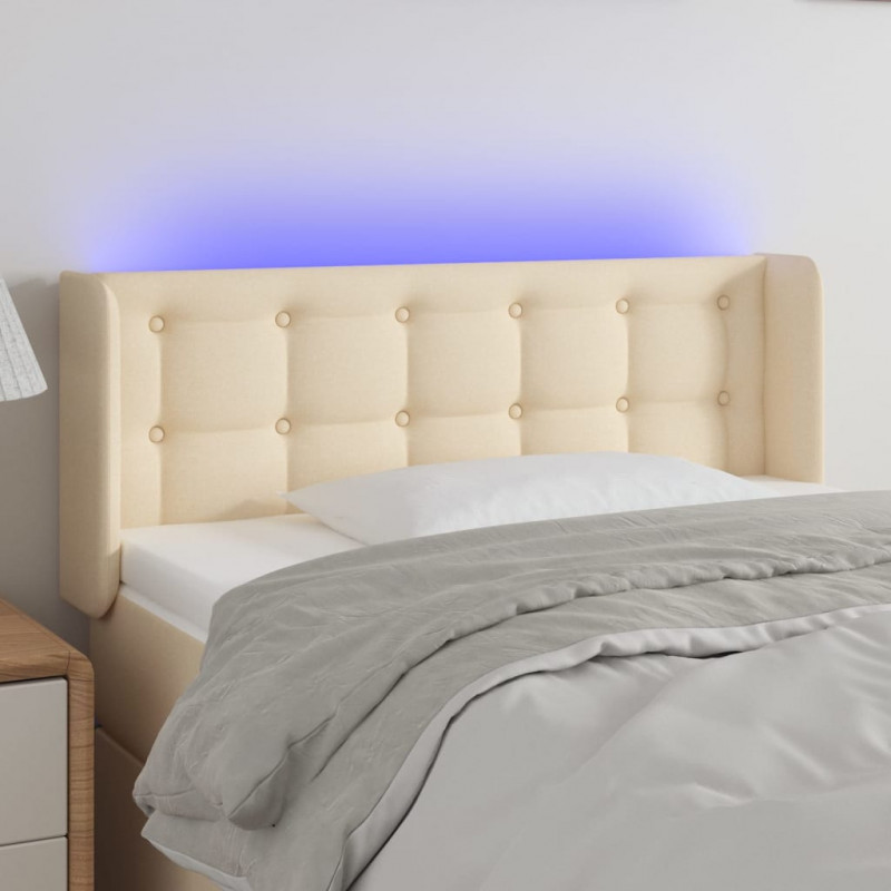 Zagłówek do łóżka z LED, kremowy, 83x16x78/88 cm, tkanina