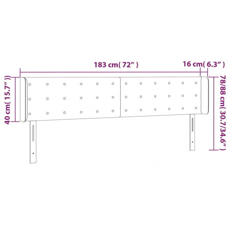 Zagłówek do łóżka z LED, czarny, 183x16x78/88 cm, tkanina