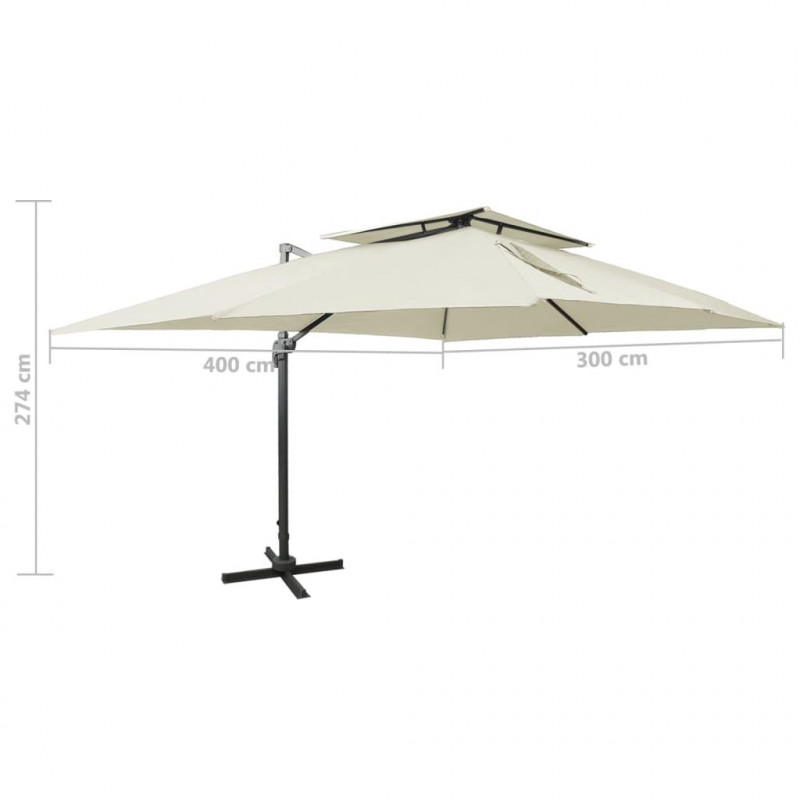 Parasol ogrodowy Cantilever z podwójną górą, piaskowy, 400x300 cm