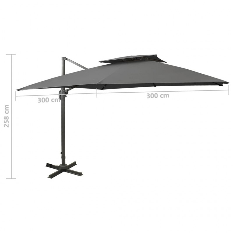 Parasol wiszący z podwójną czaszą, 300x300 cm, antracytowy