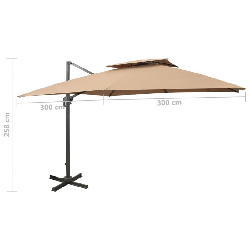 Parasol ogrodowy Cantilever z podwójnym blatem 300x300 cm Taupe