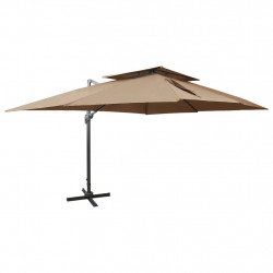 Parasol wiszący z podwójną czaszą, 400x300 cm, taupe