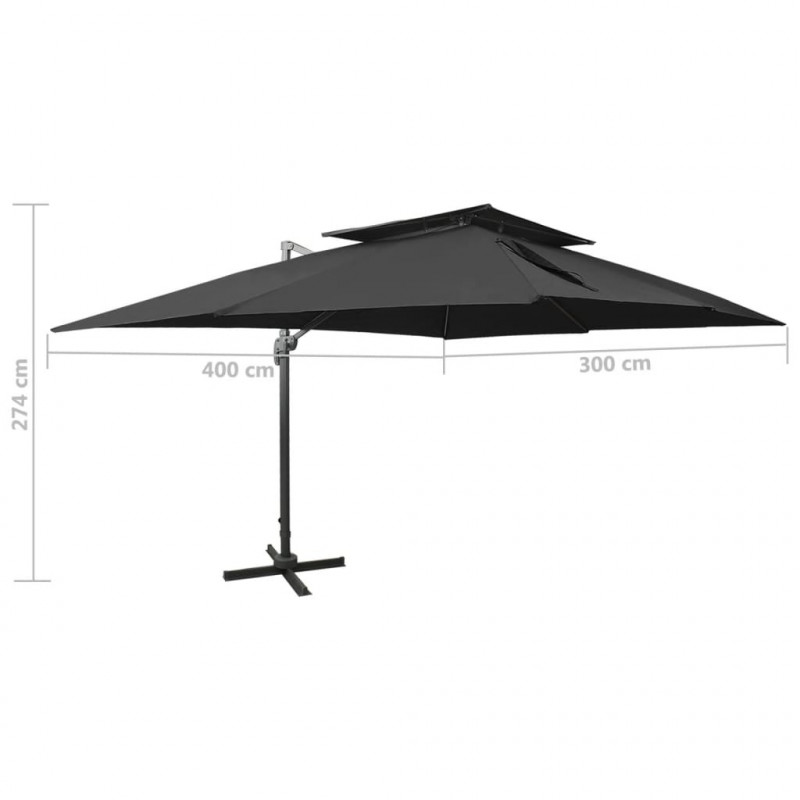 Parasol ogrodowy Cantilever z podwójnym blatem, czarny, 400x300 cm