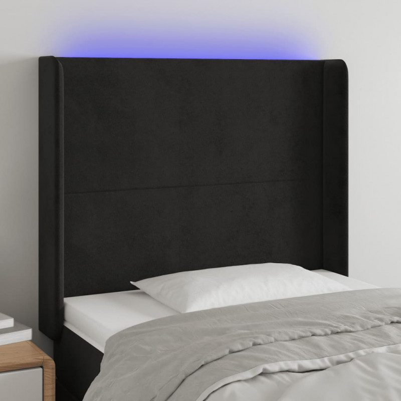Zagłówek do łóżka z LED, czarny, 83x16x118/128 cm, aksamit