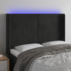 Zagłówek do łóżka z LED, czarny, 147x16x118/128 cm, aksamit