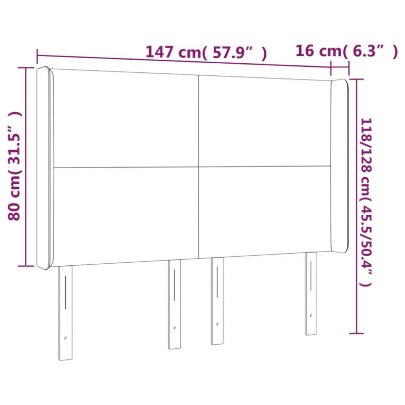 Zagłówek do łóżka z LED, czarny, 147x16x118/128 cm, aksamit