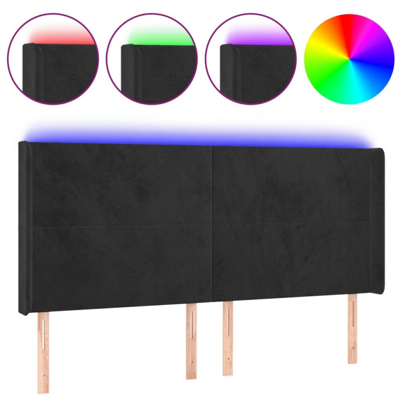 Zagłówek do łóżka z LED, czarny, 183x16x118/128 cm, aksamit
