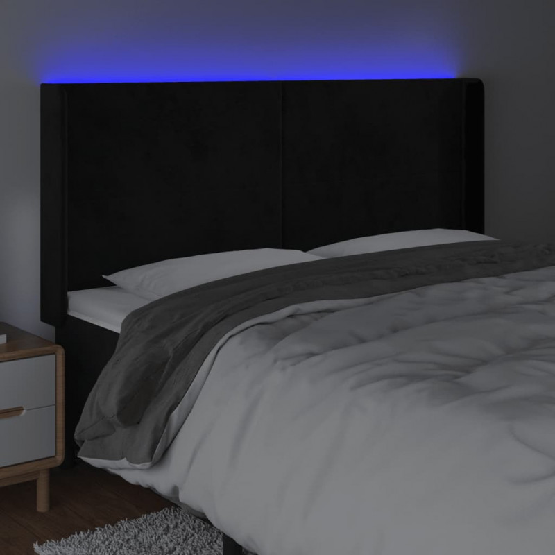 Zagłówek do łóżka z LED, czarny, 183x16x118/128 cm, aksamit