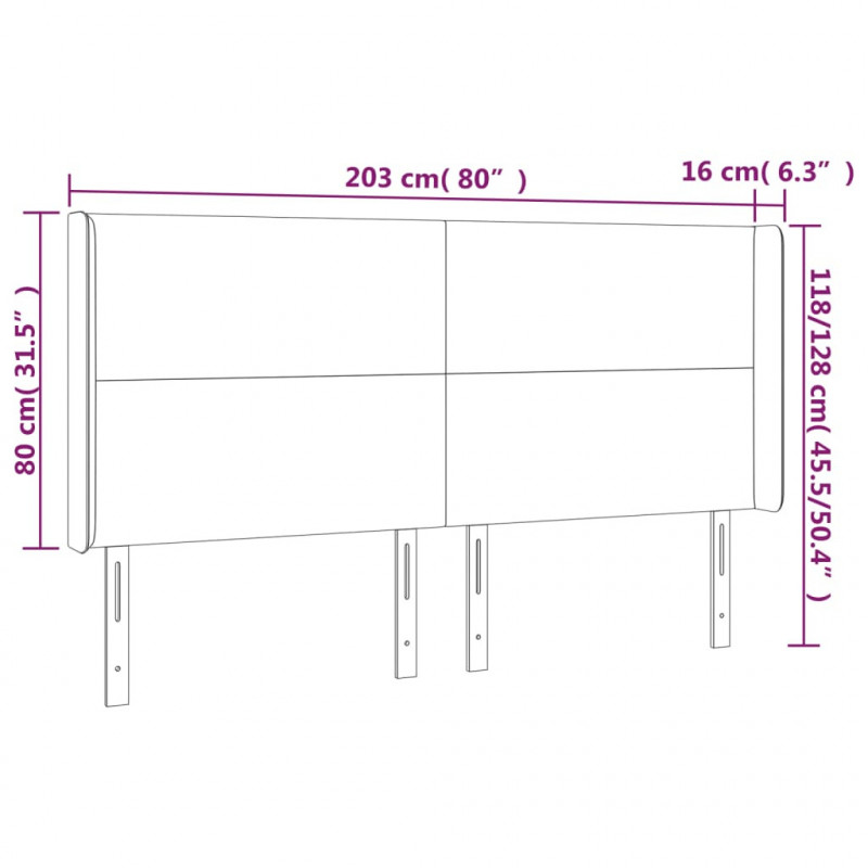 Zagłówek do łóżka z LED, czarny, 203x16x118/128 cm, aksamit