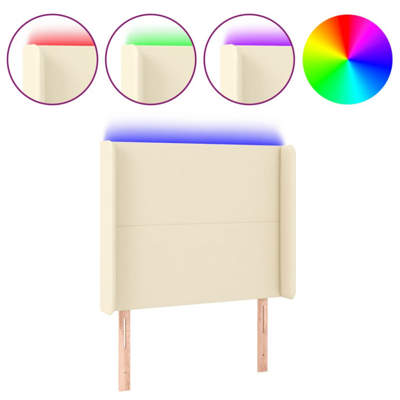 Zagłówek do łóżka z LED kremowy 83x16x118/128 cm sztuczna skóra