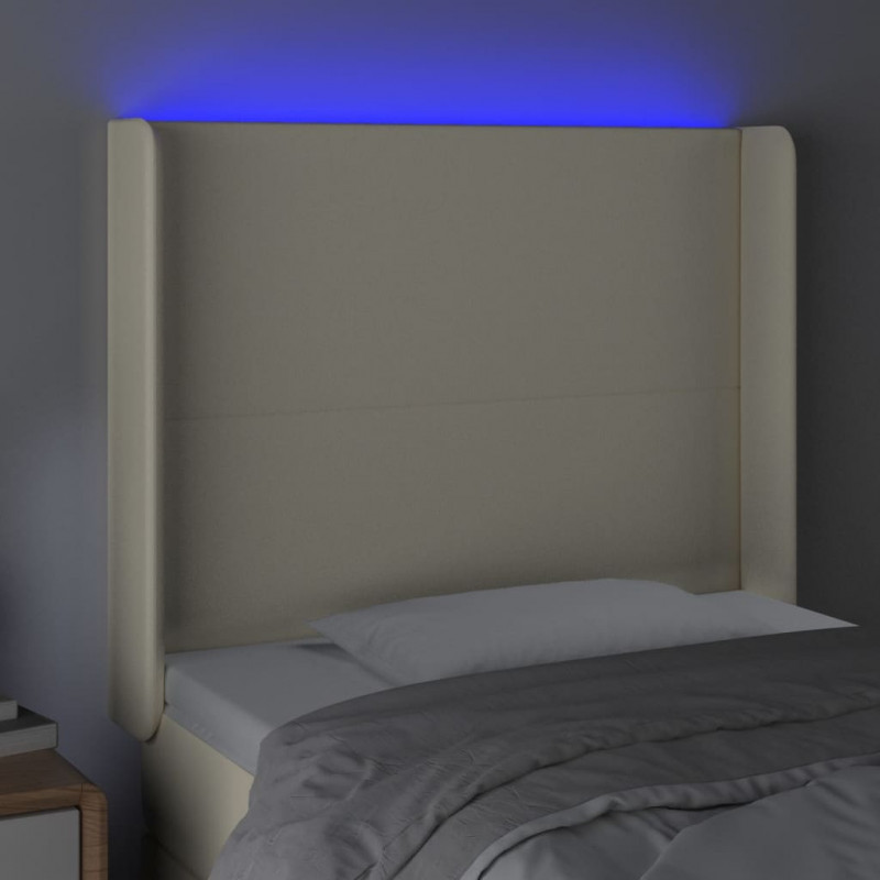 Zagłówek do łóżka z LED kremowy 83x16x118/128 cm sztuczna skóra
